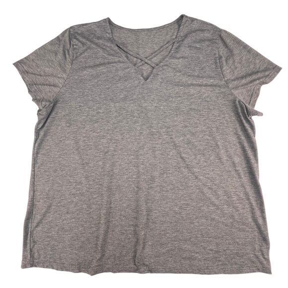 Unbranded Tops - 3X Heathered Gray Criss Cross V Neck Tee Crossover Neck Short Sleeve Knit Top